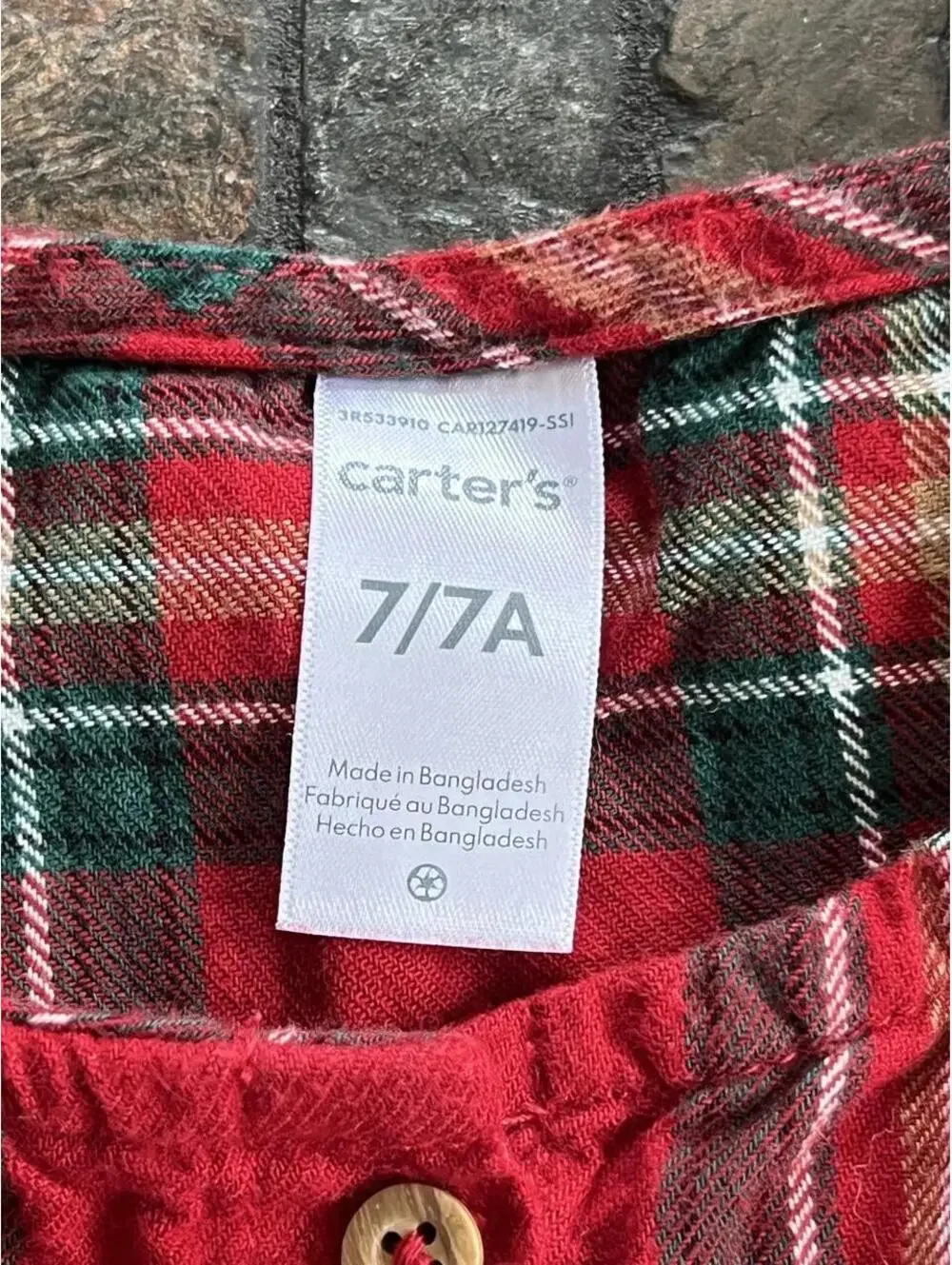 Carter's 100% Cotton Plaid Ruffle Button Front Holiday Top Girls Size 7 🧣🎄